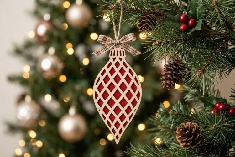 Argyle Christmas Ornament SVG Laser Cut, Holiday Decor File