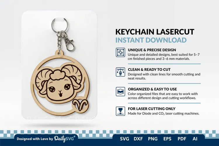 Cute Zodiac Keychain SVG | Aries Astrology Design