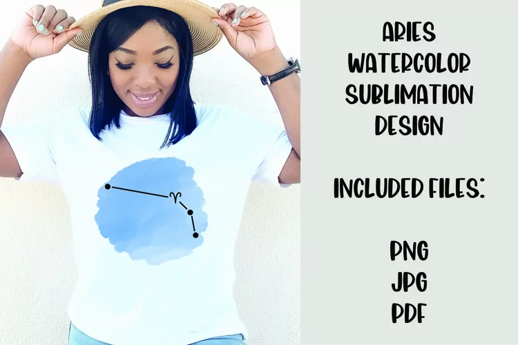 Aries Watercolor Zodiac Sign Sublimation Design