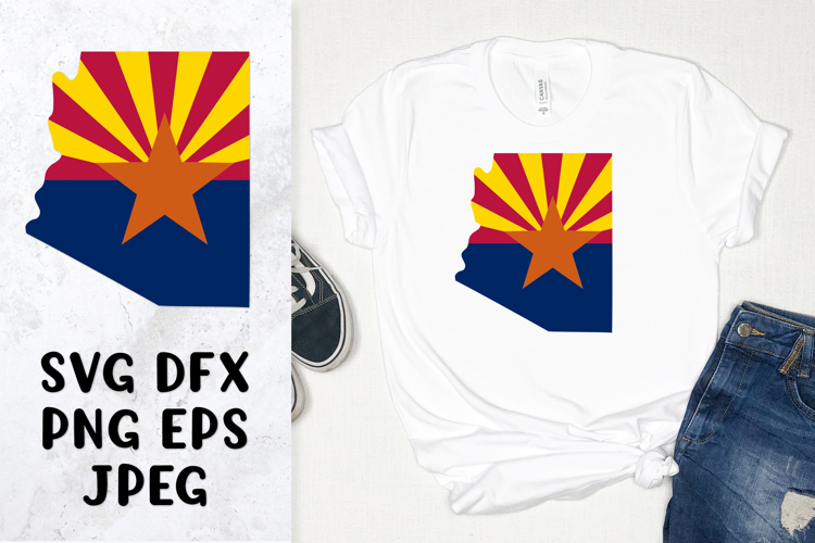 Arizona flag in shape of map SVG. Patriotic shirt design
