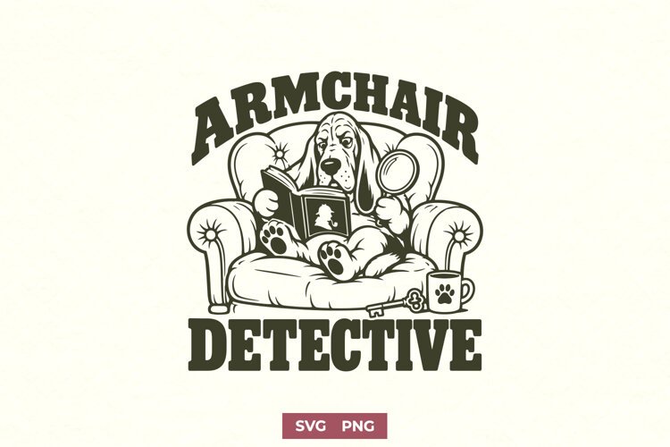 Armchair Detective SVG | Basset Hound Cozy Mystery Design example image 1