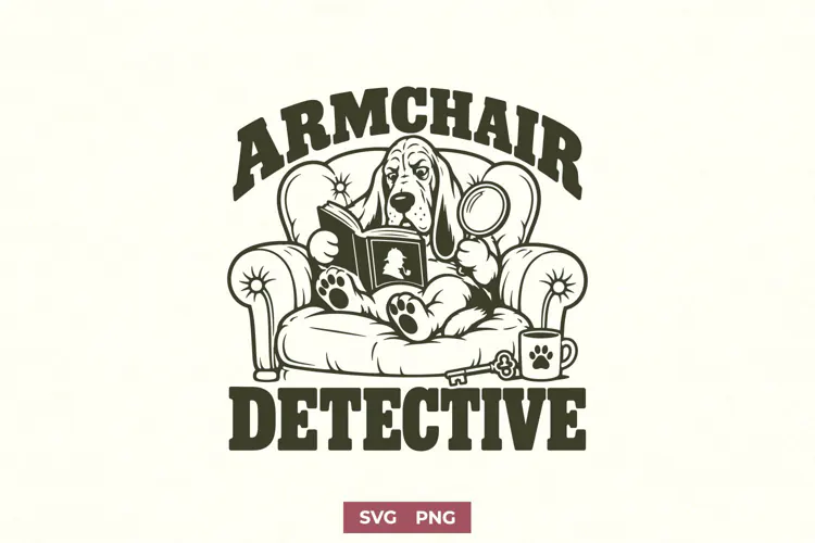 Armchair Detective SVG | Basset Hound Cozy Mystery Design
