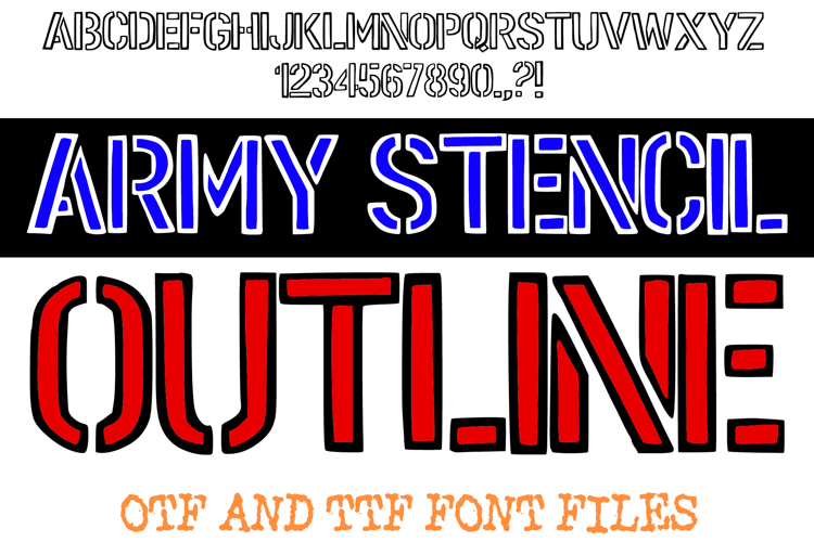 Army Stencil Outline Lettering ABC Font Typeface Alphabet OTF by Squeeb Creative