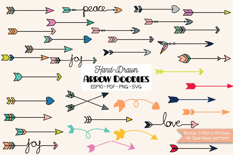 Hand Drawn Color Arrows | Tribal, Curly, Crossed, Dart, Boho