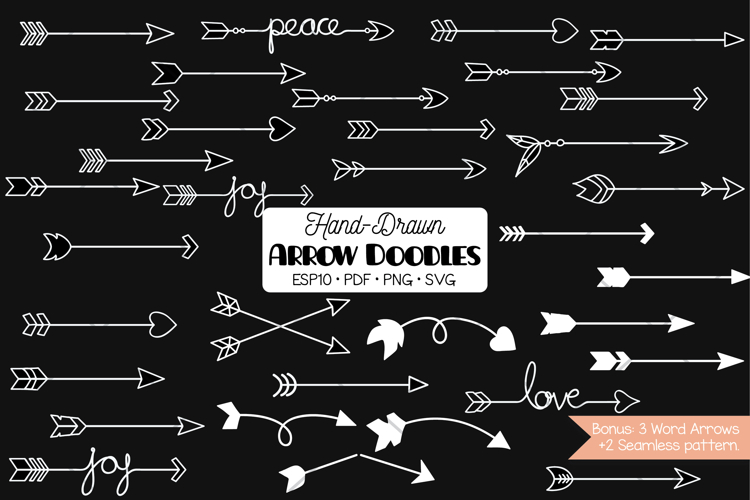 Hand Drawn White Arrows | Tribal, Curly, Crossed, Dart, Boho