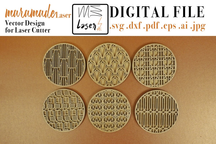 Art Decò Coasters 3 Vector File for Laser Cut - 6 Variations