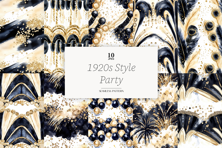 Art Deco Digital Paper | Black Gold Gatsby Seamless Pattern