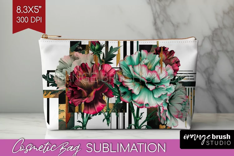 Vintage Flowers Cosmetic Bag - Art Deco Makeup Bag PNG