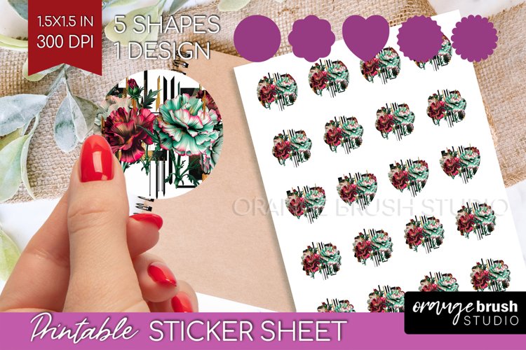 Vintage Flowers Round Sticker - Art Deco Printable Sticker example image 1