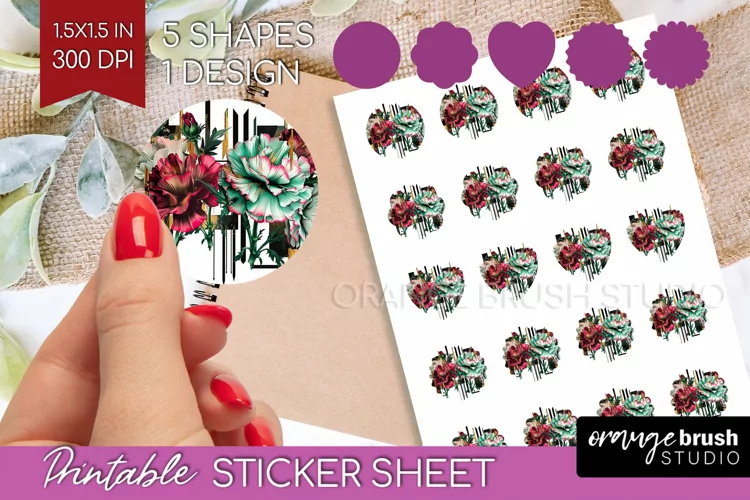 Vintage Flowers Round Sticker - Art Deco Printable Sticker