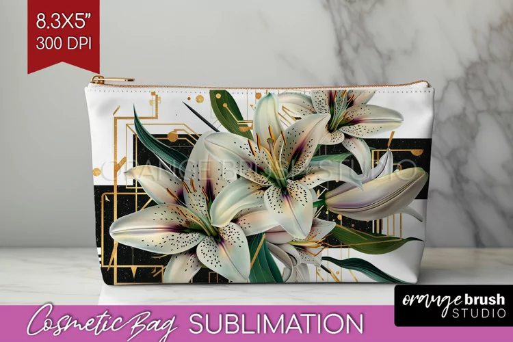Vintage Flowers Cosmetic Bag - Art Deco Makeup Bag PNG