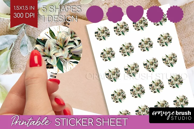 Vintage Flowers Round Sticker - Art Deco Printable Sticker