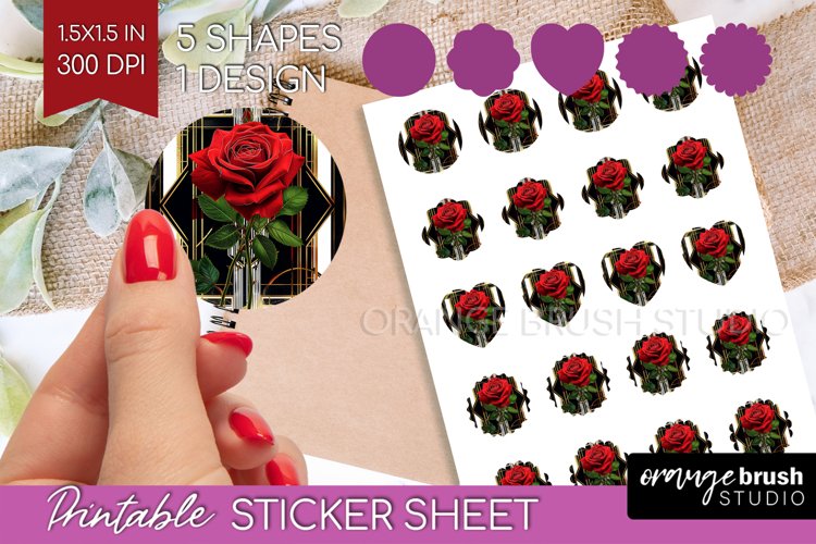 Vintage Flowers Round Sticker - Art Deco Printable Sticker example image 1