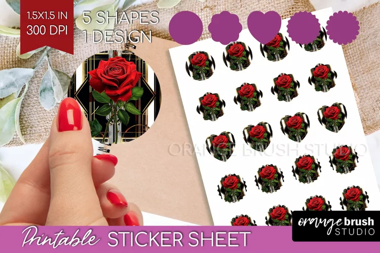 Vintage Flowers Round Sticker - Art Deco Printable Sticker