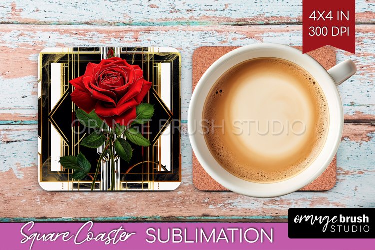 Vintage Flowers Square Coaster - Art Deco Coaster PNG