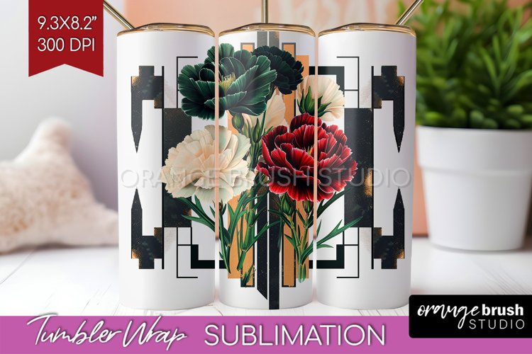 Vintage Flowers Tumbler Wrap - Art Deco Tumbler PNG