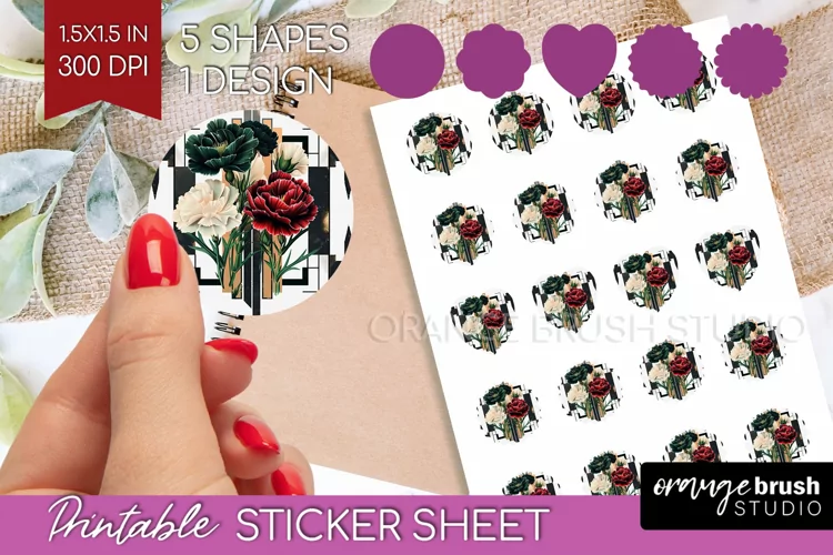 Vintage Flowers Round Sticker - Art Deco Printable Sticker