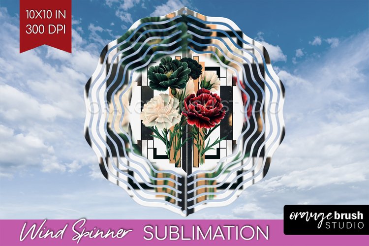 Vintage Flowers Wind Spinner Sublimation PNG - Art Deco