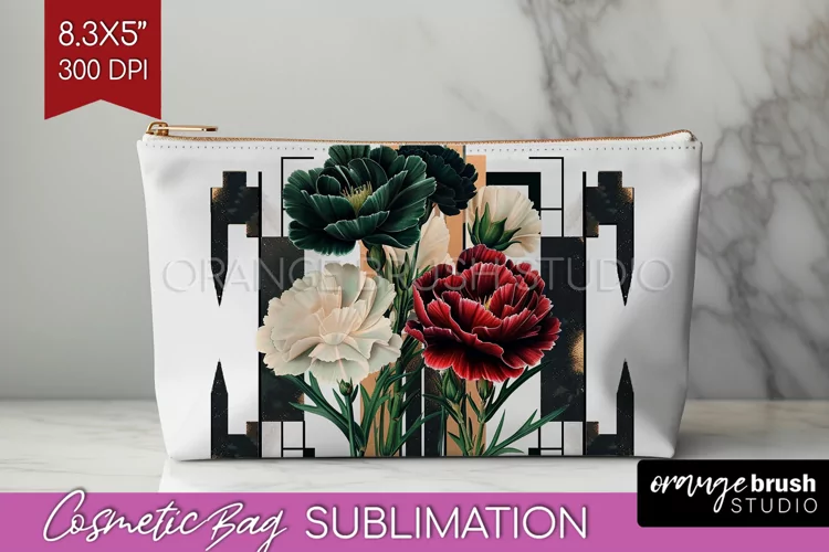 Vintage Flowers Cosmetic Bag - Art Deco Makeup Bag PNG