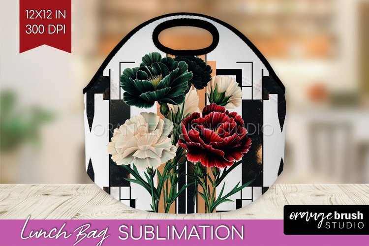 Vintage Flowers Lunch Bag - Art Deco Lunch Bug PNG example image 1