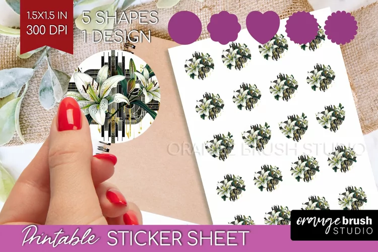 Vintage Flowers Round Sticker - Art Deco Printable Sticker