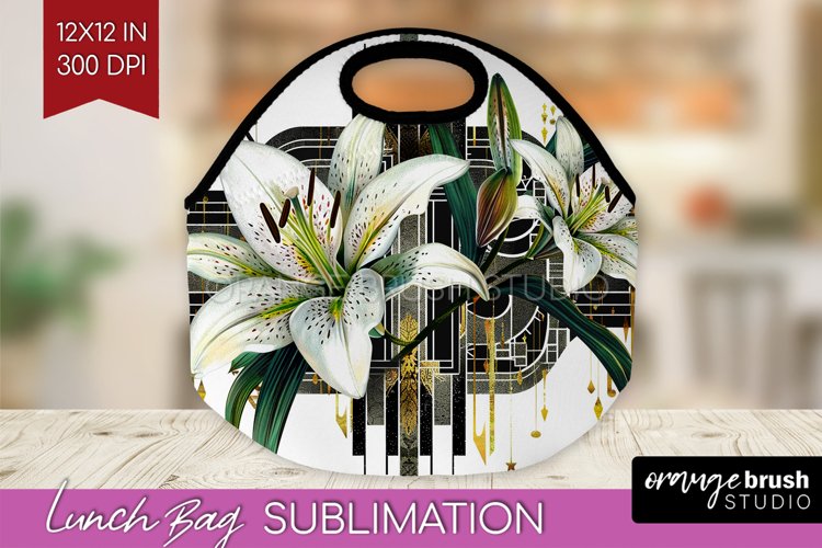 Vintage Flowers Lunch Bag - Art Deco Lunch Bug PNG