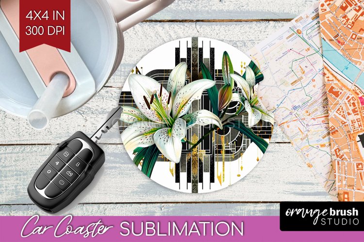 Vintage Flowers Car Coaster - Art Deco Coaster PNG