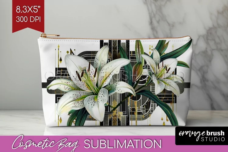 Vintage Flowers Cosmetic Bag - Art Deco Makeup Bag PNG
