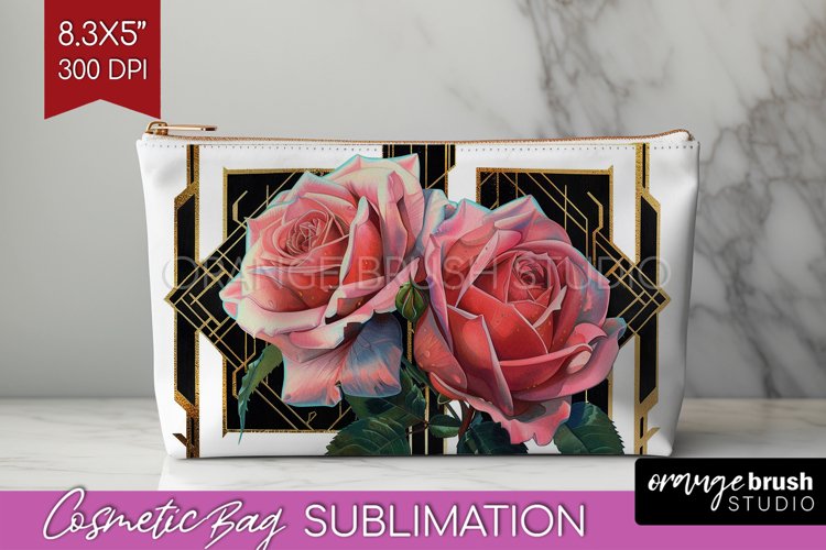 Vintage Flowers Cosmetic Bag - Art Deco Makeup Bag PNG example image 1