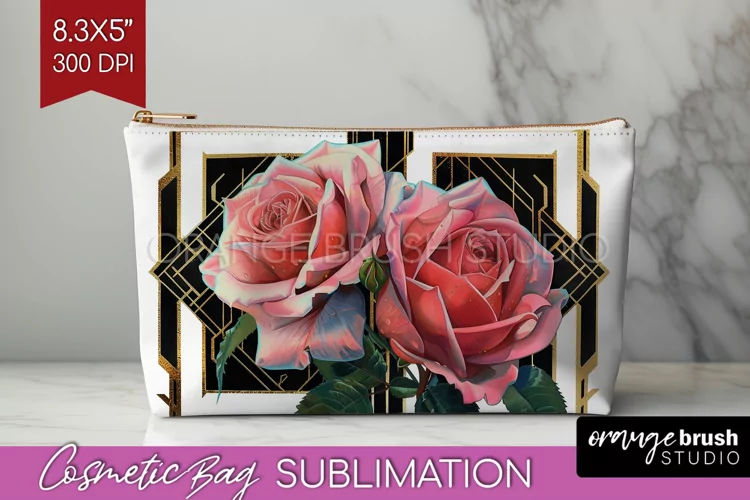 Vintage Flowers Cosmetic Bag - Art Deco Makeup Bag PNG