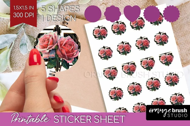 Vintage Flowers Round Sticker - Art Deco Printable Sticker
