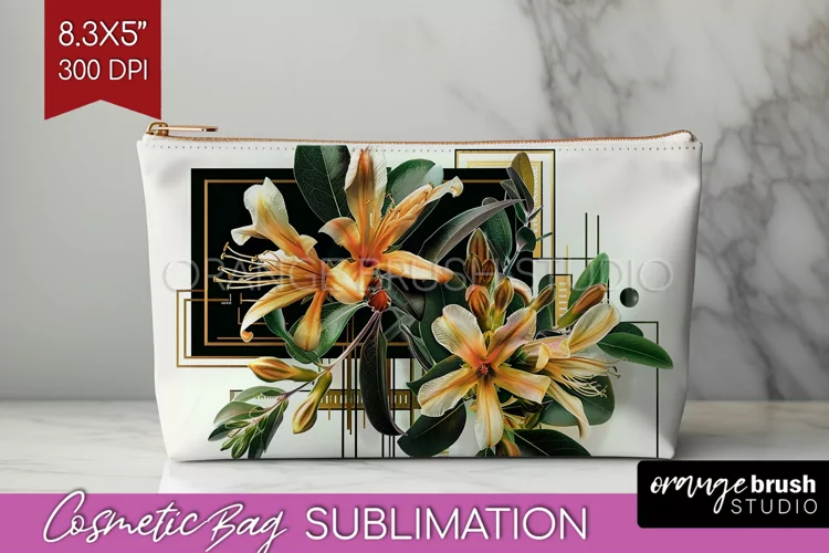 Vintage Flowers Cosmetic Bag - Art Deco Makeup Bag PNG