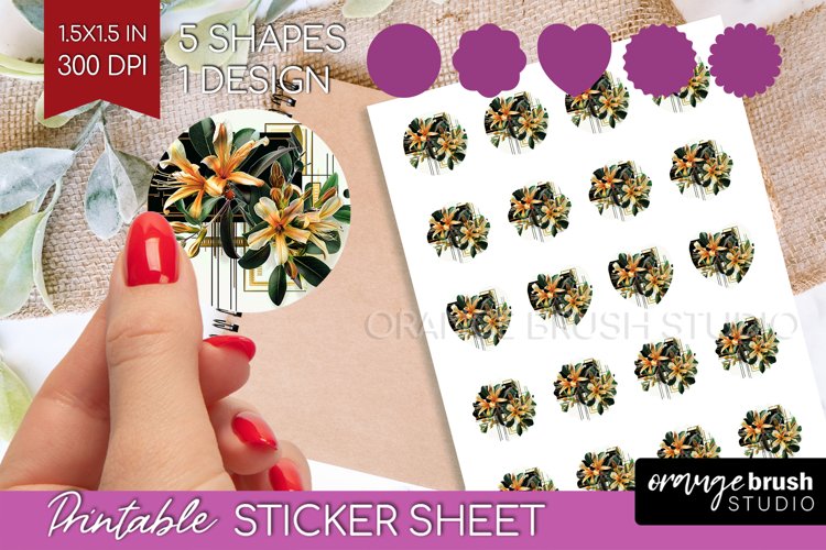 Vintage Flowers Round Sticker - Art Deco Printable Sticker example image 1
