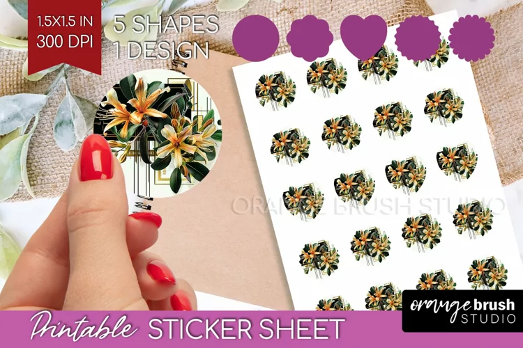 Vintage Flowers Round Sticker - Art Deco Printable Sticker