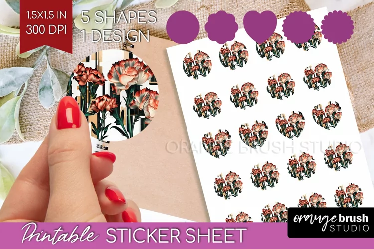 Vintage Flowers Round Sticker - Art Deco Printable Sticker