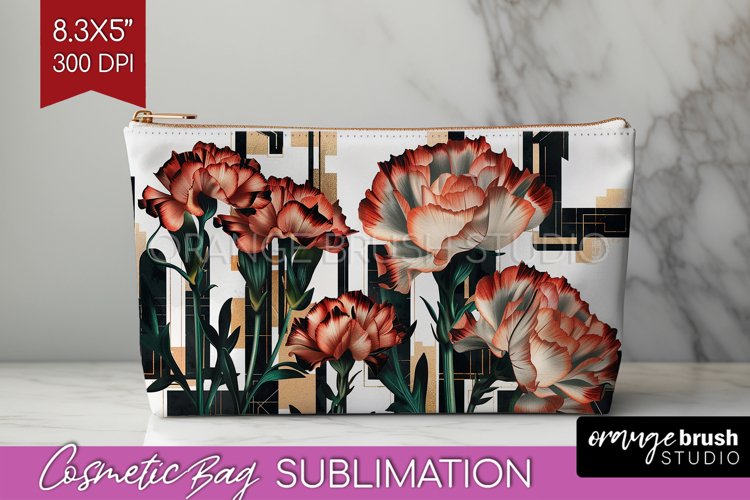 Vintage Flowers Cosmetic Bag - Art Deco Makeup Bag PNG example image 1