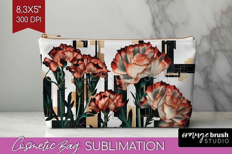 Vintage Flowers Cosmetic Bag - Art Deco Makeup Bag PNG