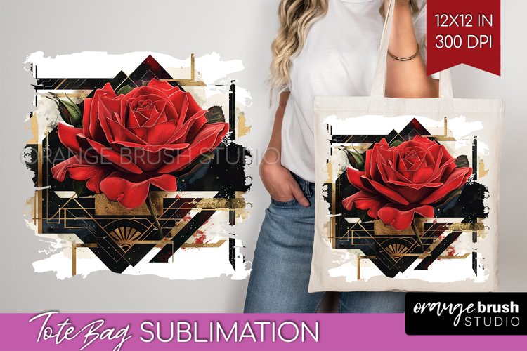 Vintage Flowers Tote Bag - Art Deco Tote Bag PNG Sublimation