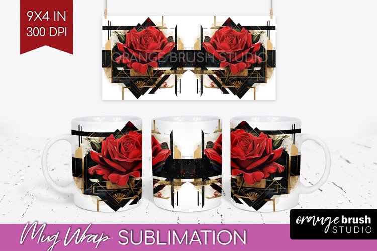 Vintage Flowers Mug Wrap - Art Deco Mug PNG Sublimation