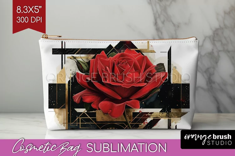 Vintage Flowers Cosmetic Bag - Art Deco Makeup Bag PNG