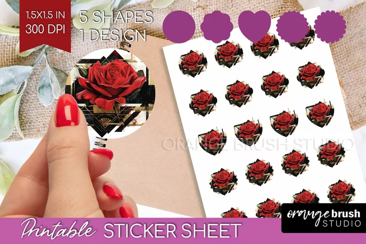 Vintage Flowers Round Sticker - Art Deco Printable Sticker