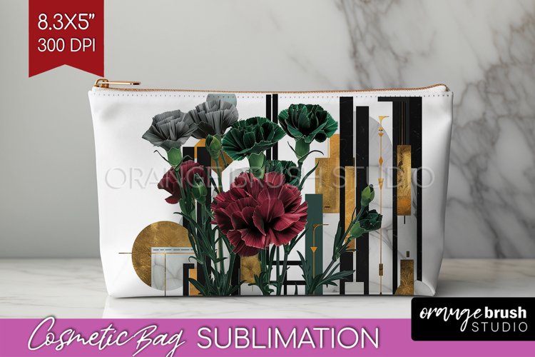 Vintage Flowers Cosmetic Bag - Art Deco Makeup Bag PNG example image 1