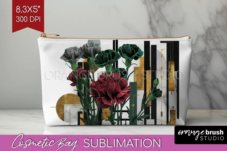 Vintage Flowers Cosmetic Bag - Art Deco Makeup Bag PNG