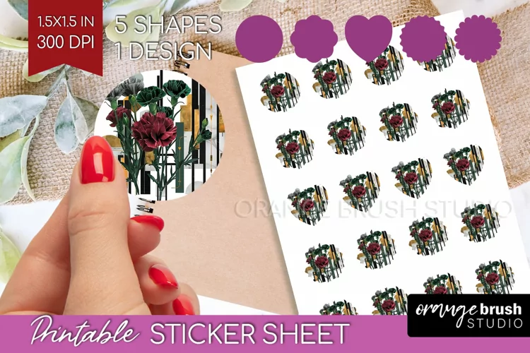 Vintage Flowers Round Sticker - Art Deco Printable Sticker
