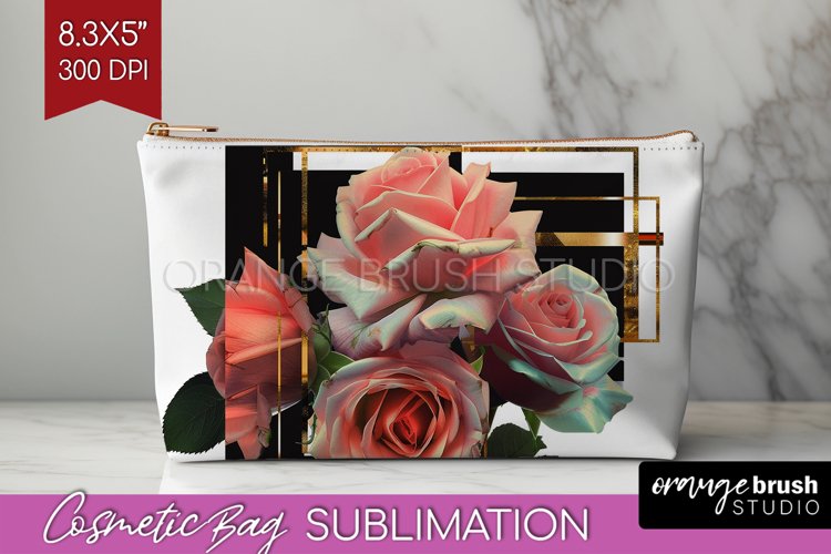 Vintage Flowers Cosmetic Bag - Art Deco Makeup Bag PNG example image 1