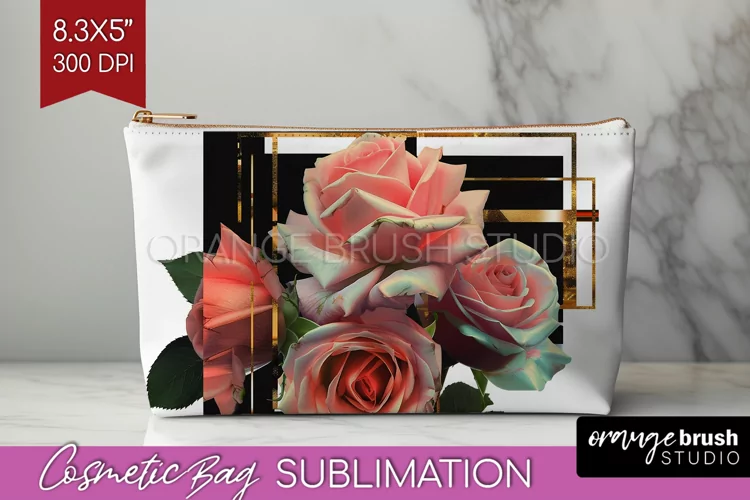 Vintage Flowers Cosmetic Bag - Art Deco Makeup Bag PNG