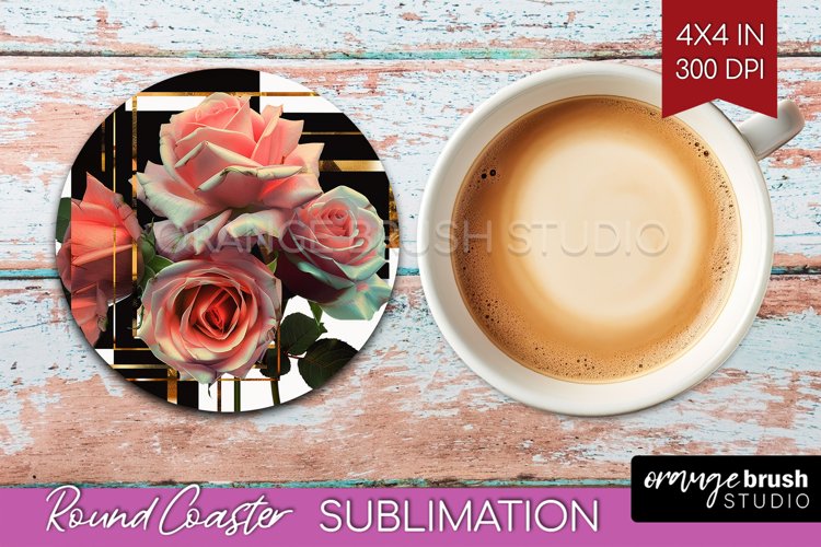 Vintage Flowers Round Coaster - Art Deco Coaster PNG example image 1