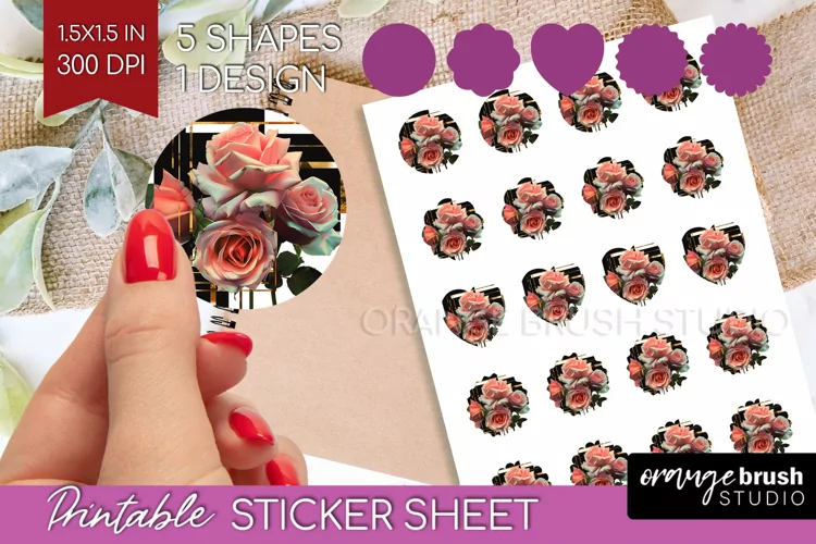 Vintage Flowers Round Sticker - Art Deco Printable Sticker