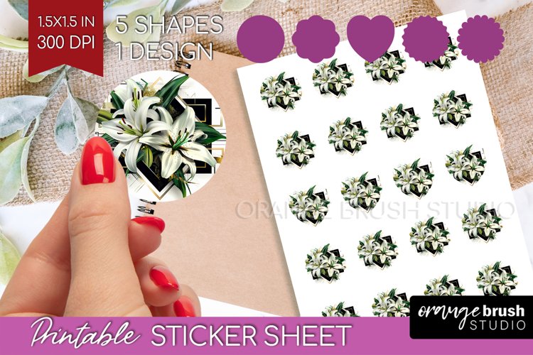 Vintage Flowers Round Sticker - Art Deco Printable Sticker example image 1