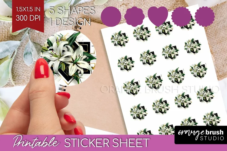 Vintage Flowers Round Sticker - Art Deco Printable Sticker